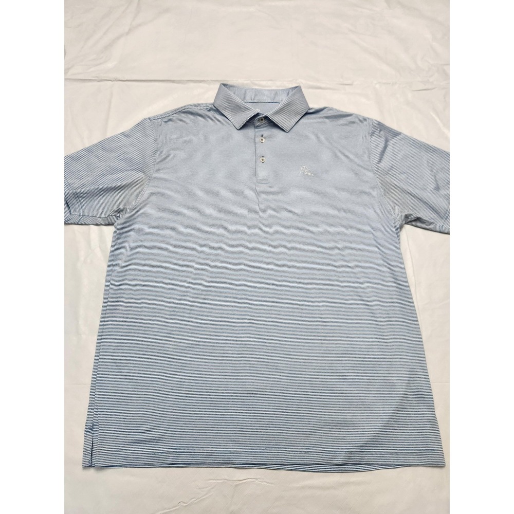 Rhoback Polo Shirt Mens XL Blue White Striped Golf Performance Stretch Athletic